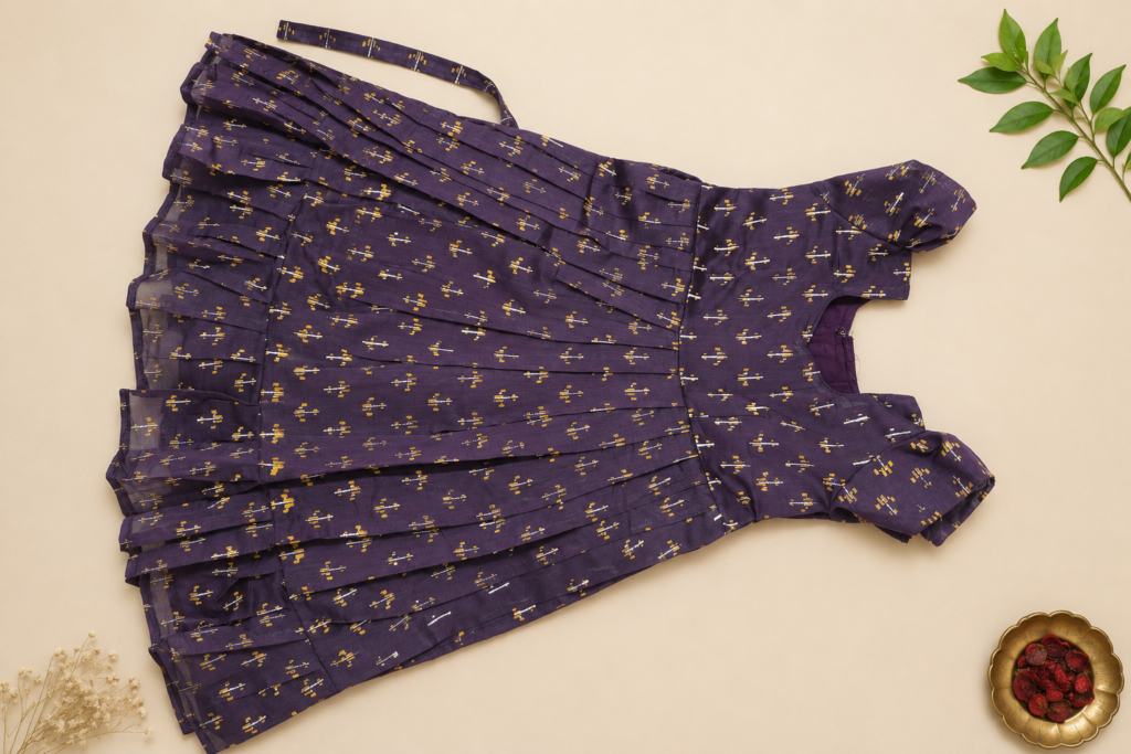 Purple Ikat frock with Floral Ornament (4-5 years)
