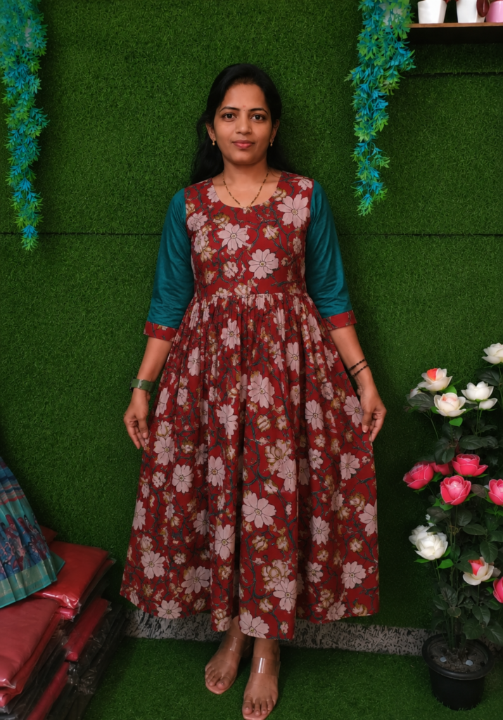 Maroon Kalamkari Cotton Frock