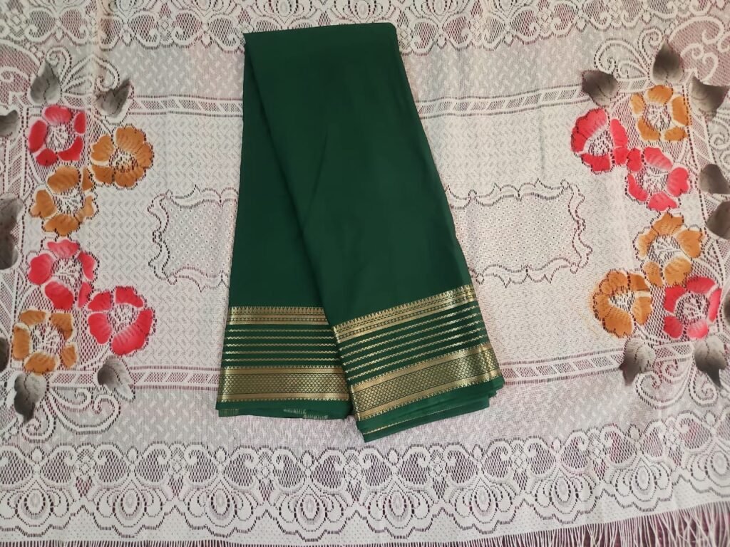 Premium Green with border semi Mysore silk